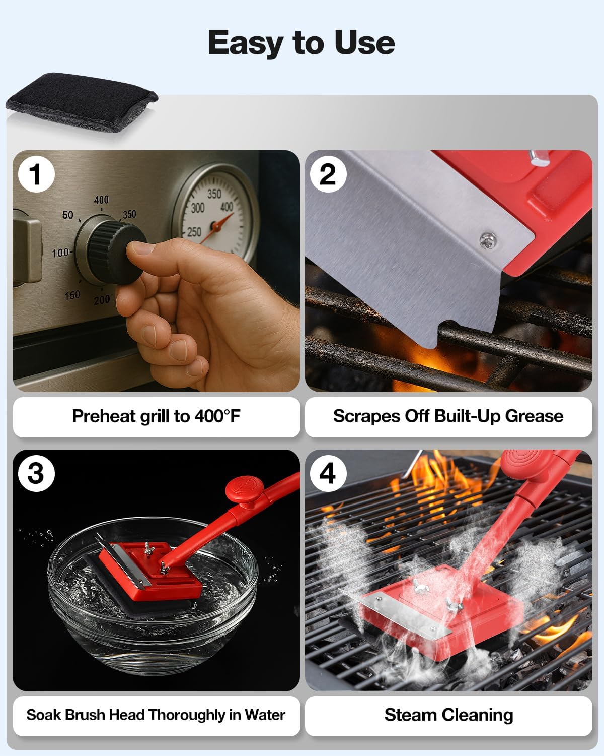 Grill Brush Bristle Free(Steel Wire),10 Replaceable BBQ Cleaning Head,Safe Replacement Cleaning Pad for Cast Iron or Stainless-Steel Grates (No Handle)