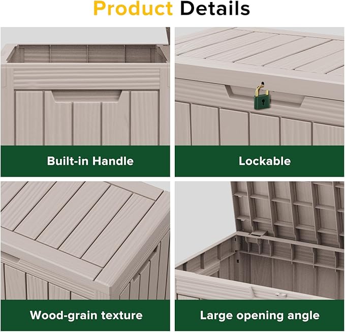 45 Gallon Outdoor Storage Box – Waterproof Deck Box for Garden & Patio,Light Brown
