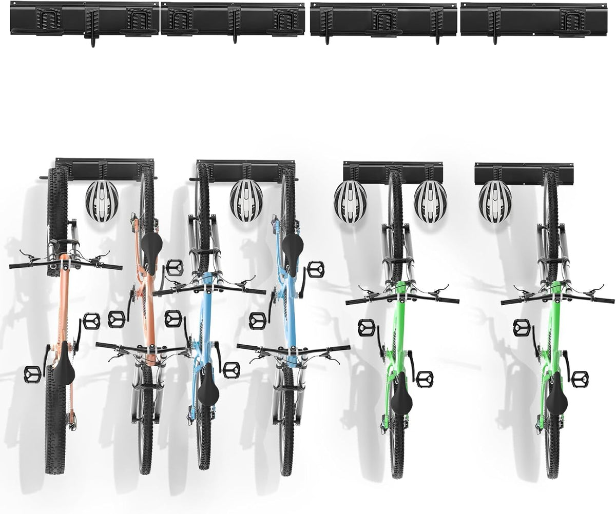 VEVOR Bike Storage Rack, 6 Bike Racks and 5 Helmets Hooks, Wall Mount Bike Storage Hanger, Home & Garage Organizer, Customizable for Various Bike Sizes, Adjustable Holder, Holds Up to 300 lbs, 64-inch