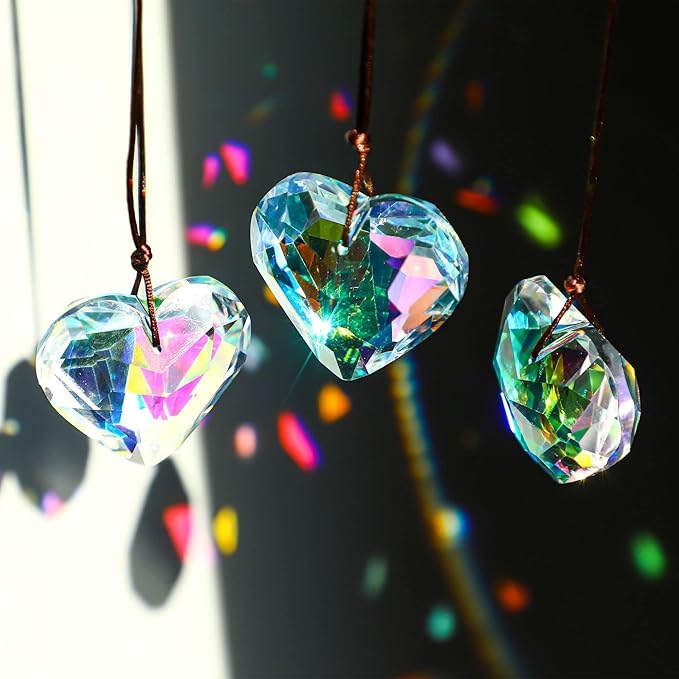 HDCRYSTALGIFTS 6pcs 50mm Crystal Heart Prism Suncatcher Window Sun Catchers Crystals Hanging Decorations Rainbow Maker Pendant Christmas Ornaments