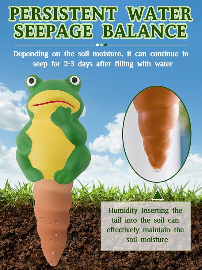 4Pcs Plant Watering Globes, Kalolary Frog Shape Self Watering Spikes Terracotta Drip Water Stakes Irrigation Watering Bulbs for Pot, Indoor, Outdoor, Vacation（Frog B）