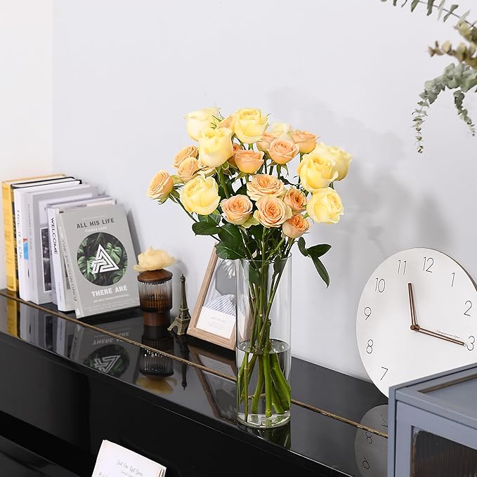 Clear Flower Vase, Non-breakable Vases, 5" W x 8" H, Acrylic Vase, Aesthetic Room Decor Cylindrical Modern Flower Vases for Table Centerpiece, Home Decor, Women Floral Arrangement Gift