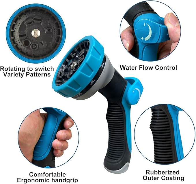 75Ft Non-Expandable Garden Hose, Flexible Water Hose with 10-Pattern Spray Nozzle, Lightweight Hose Pipe, Kink-Free, Leak-Proof, 3/4" Solid Metal Fittings