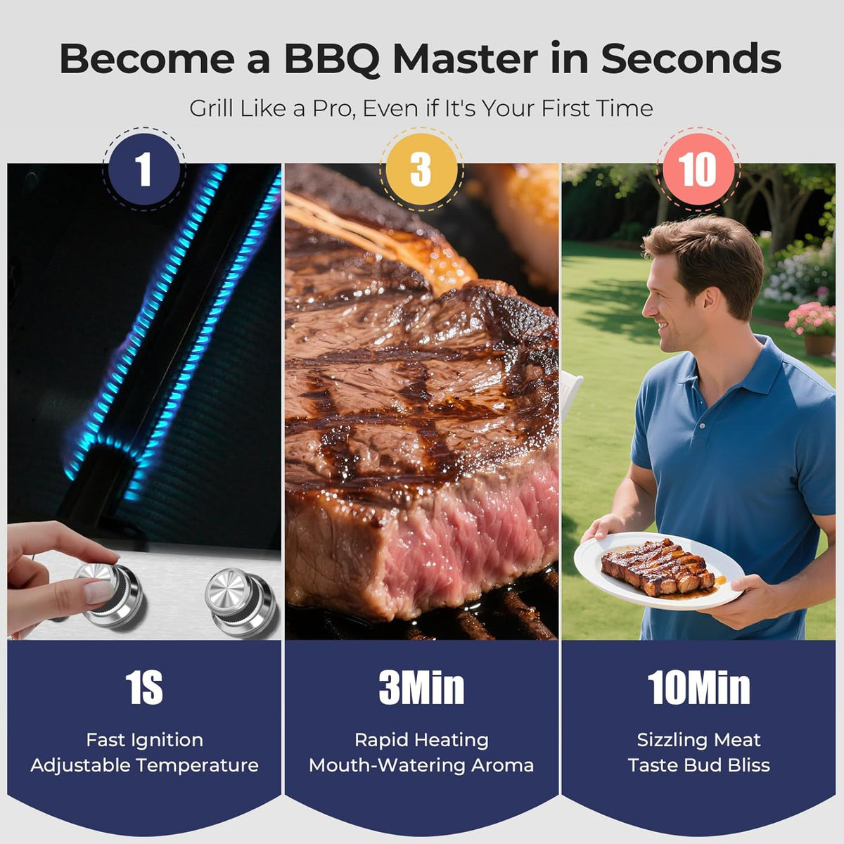 R.W.FLAME 4 Burner Gas Grill, 42,000 BTU Propane Grill, Outdoor Grills with Side Burner, Outdoor Barbecues with Stainless Steel Mesh and Plates, for Camping, Backyard, Patio and Deck
