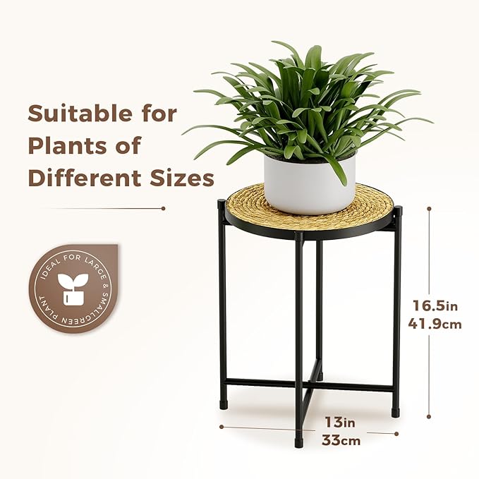Bamworld Rattan Plant Stand Indoor,Round Plant Table for Large Plants,Tall Heavy Duty Plant Holder for Living Room Bedroom Balcony,Boho Rattan Decor