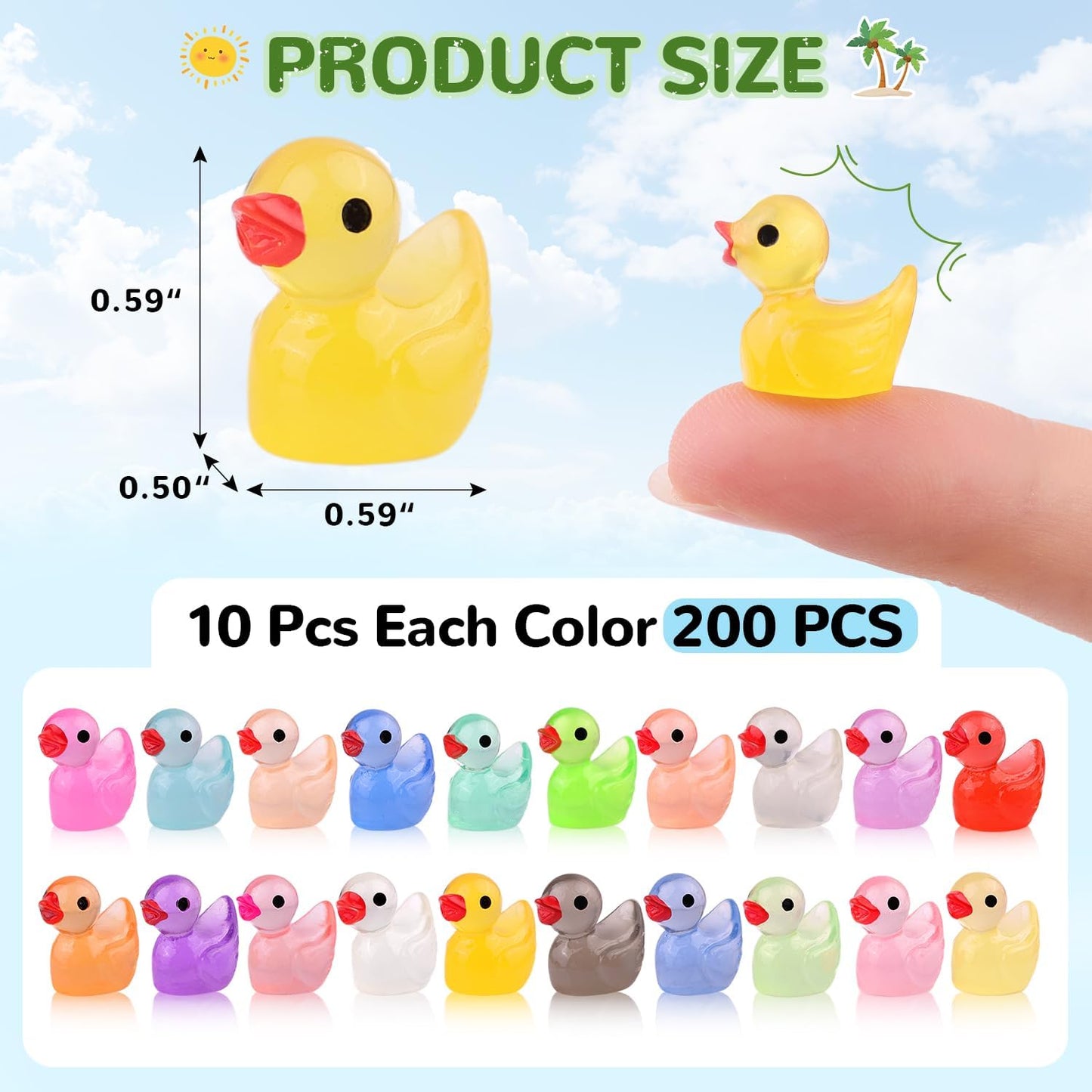 200PCS Mini Resin Animals Cute Tiny Ducks Glow in Dark,Miniature Duck Figures to Hide,Little Animal Toys Small Figurines Bulk for Topper Desk Garden Dollhouse Landscape Ornaments DIY Crafts & Decor