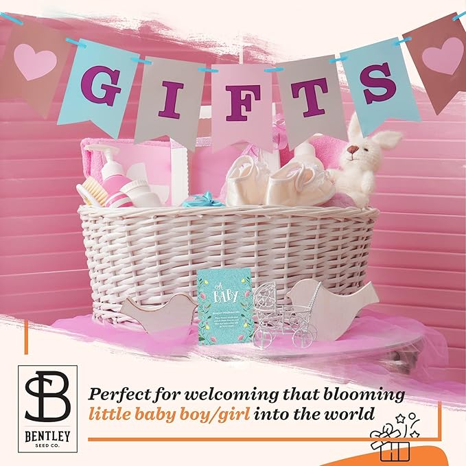 Bentley Oh Baby Wildflower Seed Packets, 25 Non-GMO Pre-Filled Favors for Baby Shower Guests, Wild Flower Party Gifts for Boys or Girls