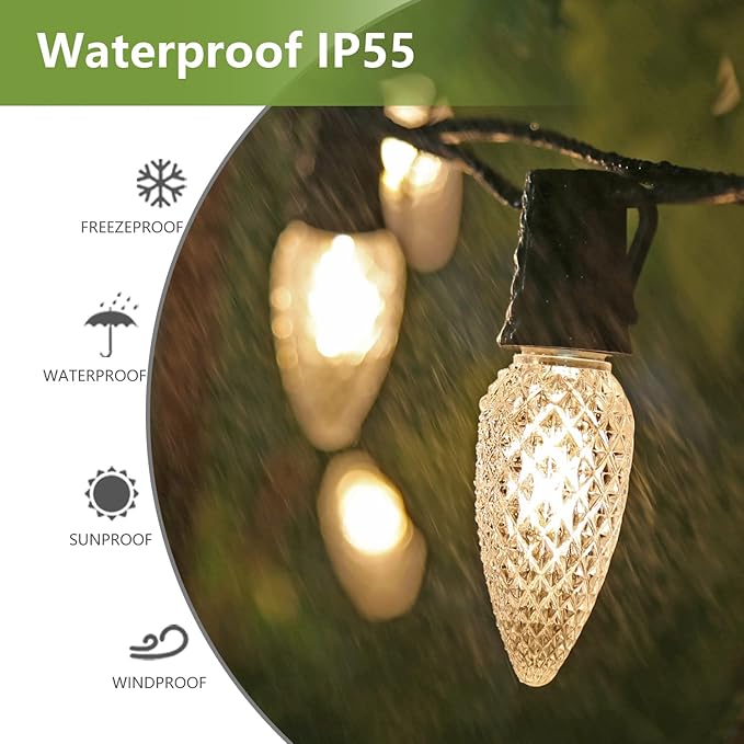 50Pack C9 Replacement LED Light Bulbs, Strawberry Christmas Bulb 2700K Soft White Shatterproof & Waterproof Outdoor String Light Bulbs, E17 Candelabra Base Edison Bulbs for Holiday Decoration