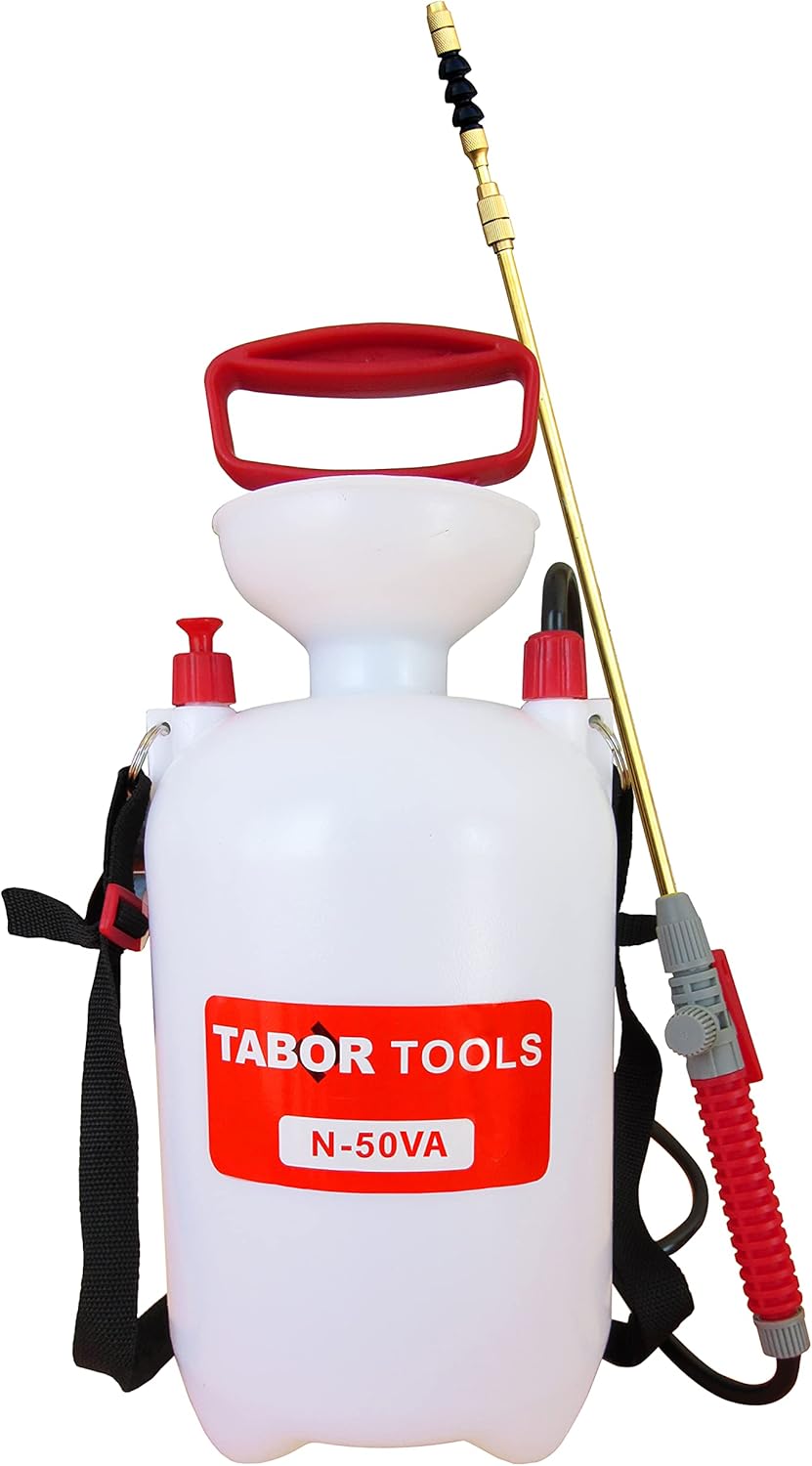 TABOR TOOLS 1.3 Gallon Lawn and Garden Pump Pressure with Pressure Relief Valve, Adjustable Shoulder Strap and Telescopic Adjustable Wand and VITON Seals. N50VA.