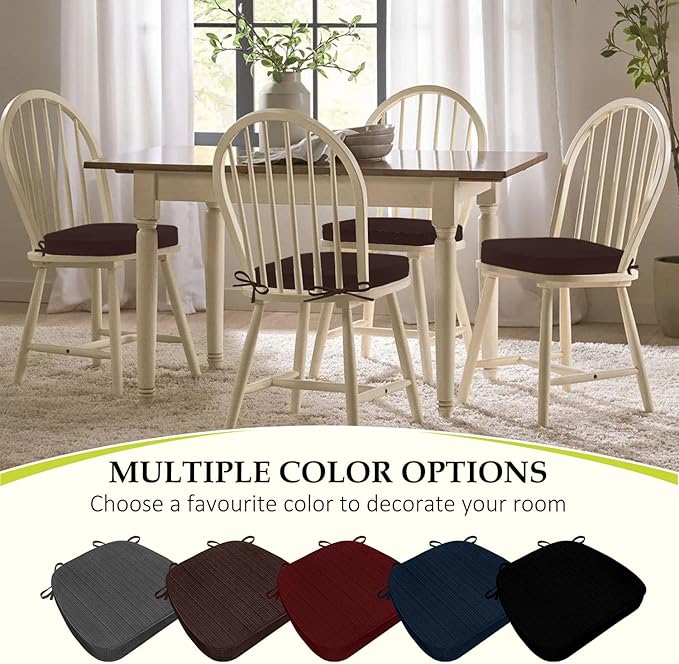 Chair Cushions for Dining Chairs, Indoor Chair Cushions with Ties，Waterproof Chair Pads Set of 6, Brown, 17x16x2.5 Inch