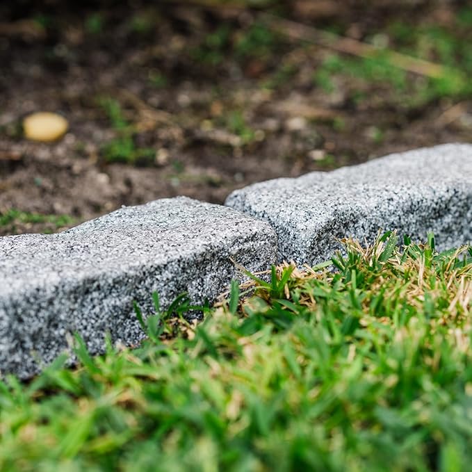 Beuta Landscape Edging | Garden Edging Border | Faux Stone Bricks for Lawn edging, Flower beds, Pathways & Yard Edging– 4 Packs | Each Section Has 6 Bricks 48"L x 4"W x 2.25"H | 12 Spikes |Greystone