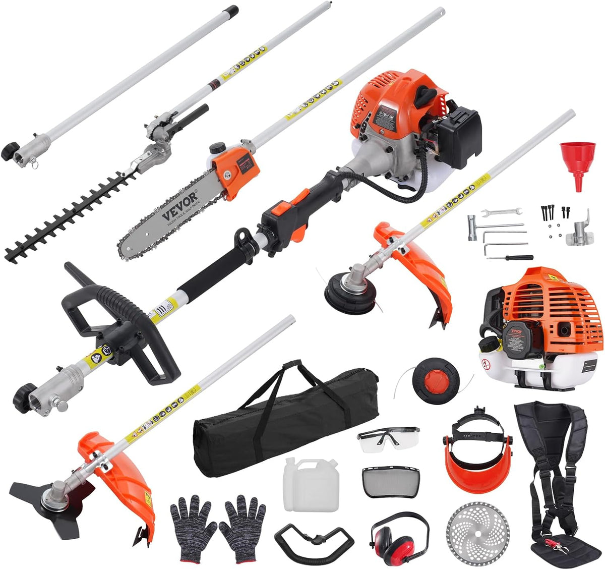 VEVOR 33CC 5-in-1 Multi-Functional Trimming Tools, Gas Hedge Trimmer, Weed Eater, String Trimmer, Brush Cutter, Edger, Pole Saw Chainsaw Pruner with Extension Pole