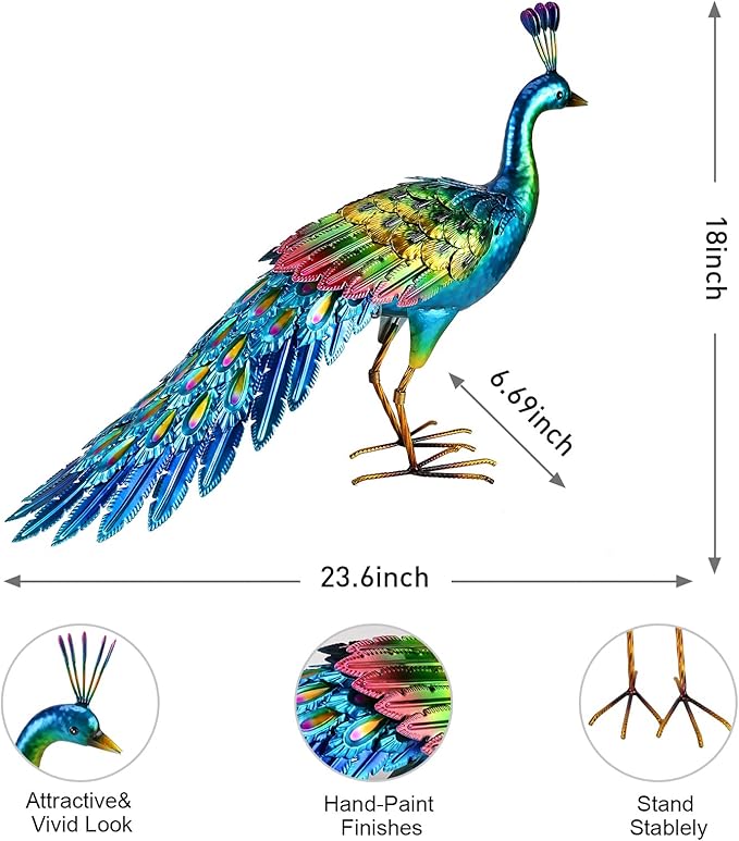 chisheen Peacock Statue Garden Decor Metal Peacock Yard Art Lawn Decoration Outdoor Sculpture for Women Mom