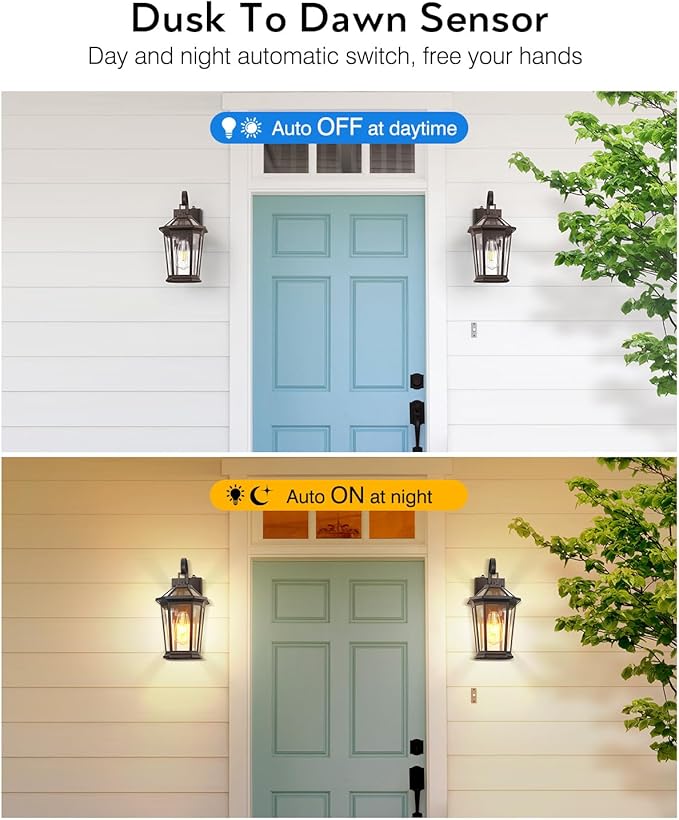 VIANIS 2-Pack Oil Rubbed Bronze Outdoor Lights Wall Mount, Dusk to Dawn Wall Lights for House Outside, Aluminium Modern Porch Lights Sconce, Exterior Wall Lantern Fixture with Waterproof, Anti-Rust