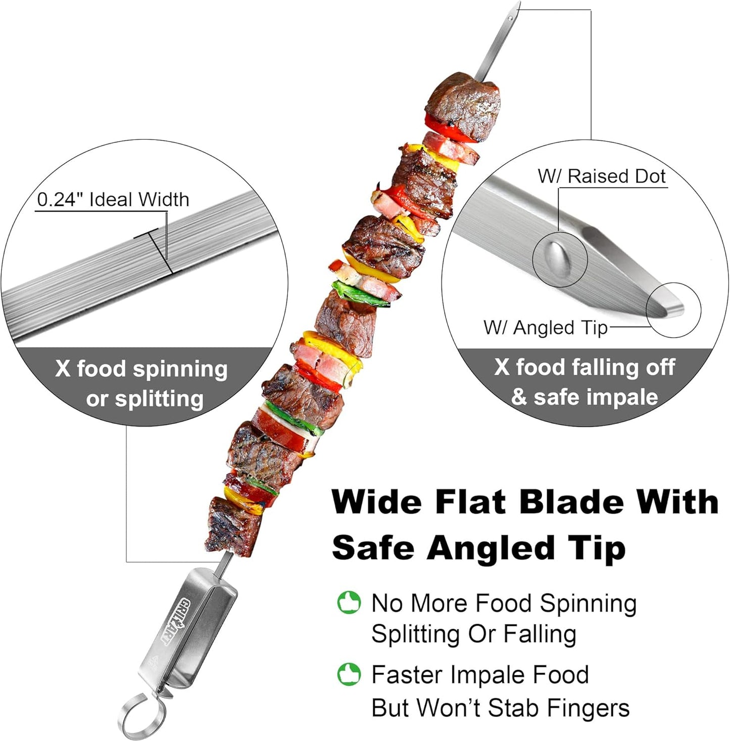 GRILLART Kabob Skewers for Grilling - Metal Skewers for Kabobs with Slider - Flat BBQ Skewers Stainless Steel - 17" Shish Kabob Grill Skewers & Ideal Kabob Sticks for Meat Shrimp Chicken Veggie(10PCS)