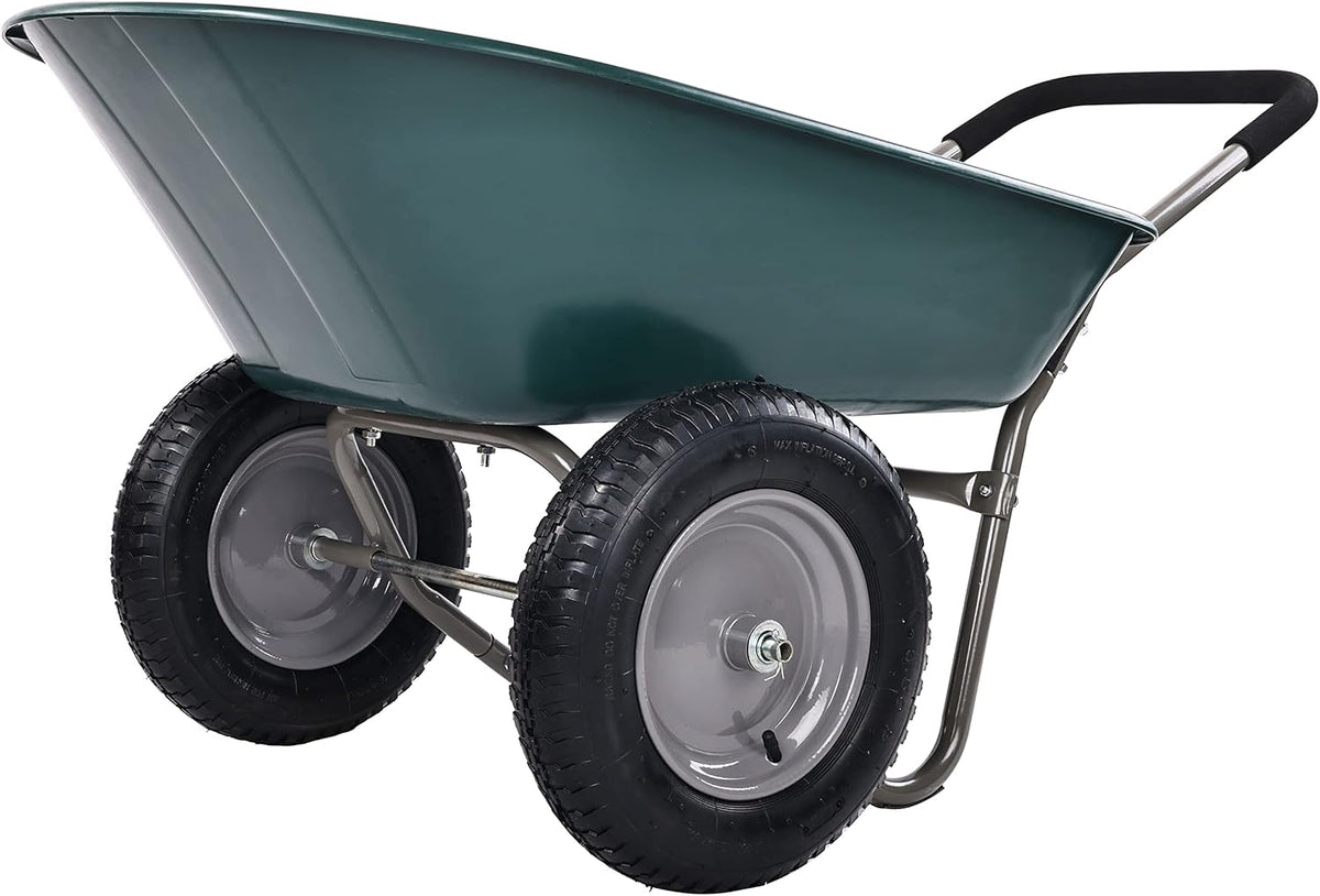 Dual-Wheel Home Garden Yard Utility Wheelbarrow Cart with Built-in Stand