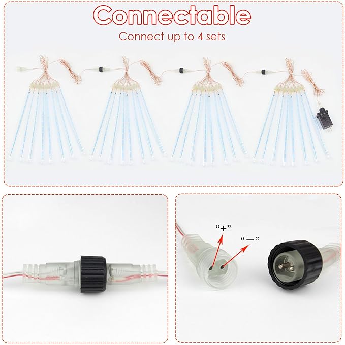 2-Pack Meteor Shower Lights Outdoor Waterproof, Rain Drop Christmas Lights Total 384 LED 30cm 16 Tubes Snow Cascading String Lights Plug in for Xmas Tree Wedding Party Garden Décor (Red and White)