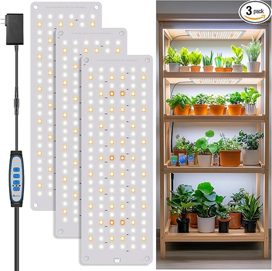 Grow Light, Full Spectrum Under Cabinet Plant Lights for Indoor Growing 3 Panels, Lightweight Plant Light Panel with UL Adaptor, Large Area Illumination 414 LEDs Grow Lamp for Seedlings