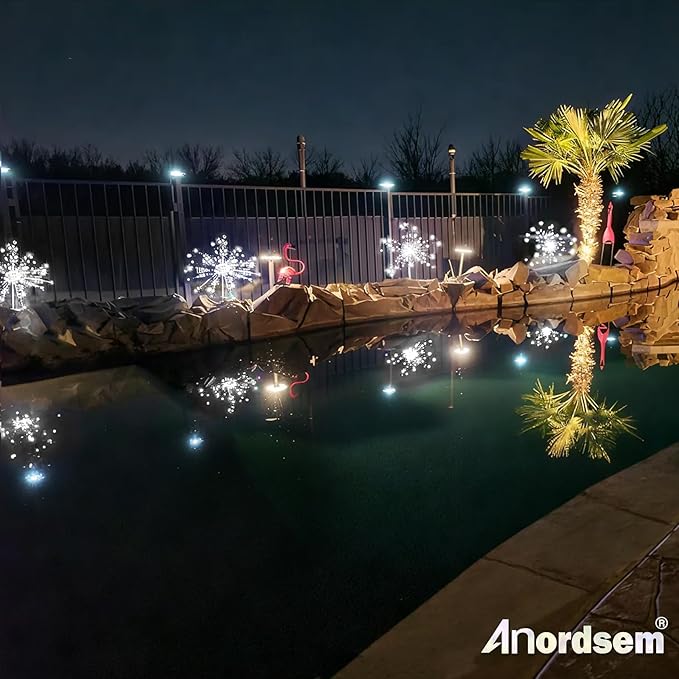 Anordsem Solar Fireworks Lights Outdoor: Garden Light Waterproof for Yard Outside - LED Starburst White Lighting Patio Pathway Decor 2 Pack - Sparkler Gardening Gifts for Women Homeowner