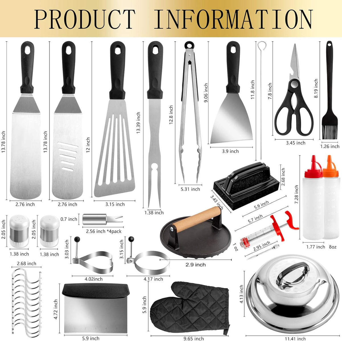 Supernal 46pcs Blackstone Griddle Accessories Upgraded Barbecue Presses Flat Top Grill Tools for Camp Chef Griddle Cover Salt and Pepper Shakers Grill Black Tools Set Enlarged Spatula Gift Set