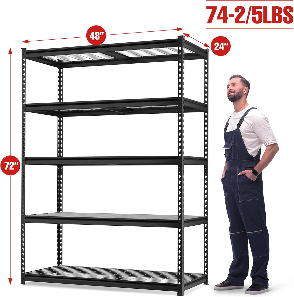 WORKPRO 5-Tier Metal Shelving Unit, 48”W x 24”D x 72”H, Heavy Duty Adjustable Storage Rack, 4000 lbs Load Capacity (Total), for Garage, Basement, Warehouse, 2 Pack