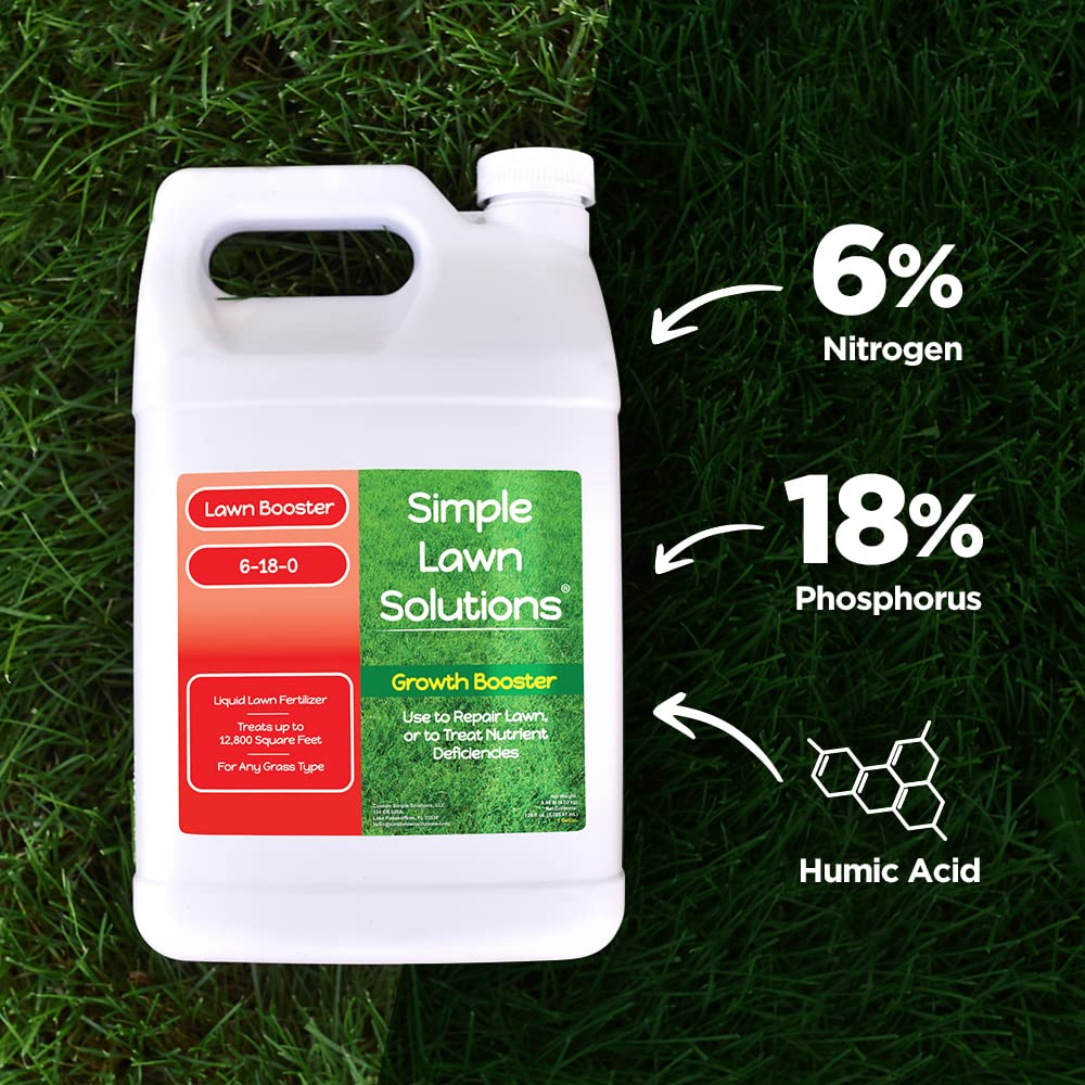 Extreme Grass Growth Lawn Booster- Liquid Spray Concentrated Starter Fertilizer with Humic - Any Grass Type- Simple Lawn Solutions (1 Gallon)