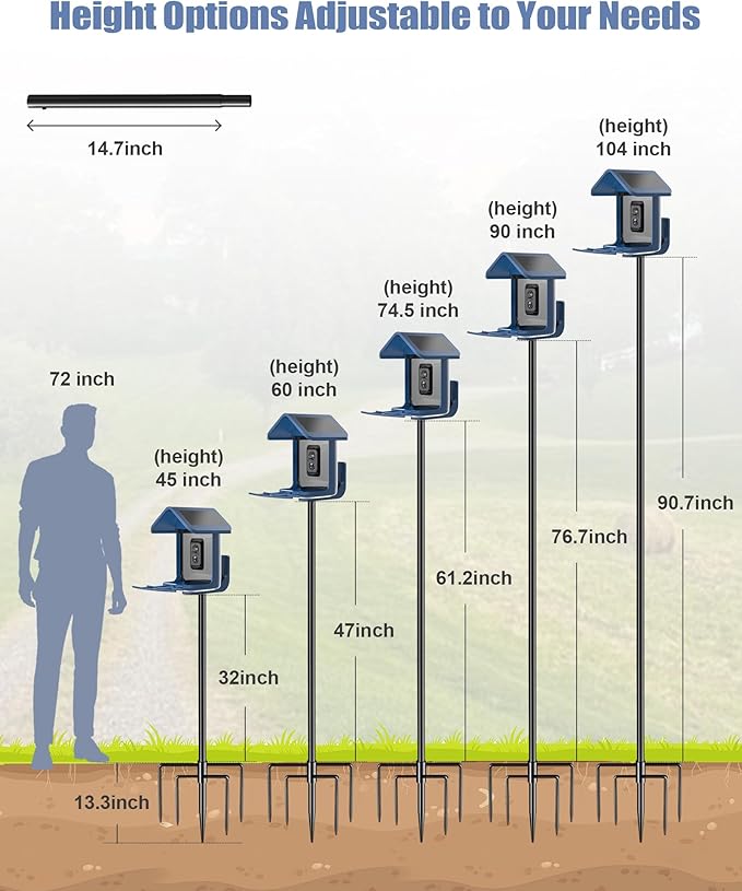 Bird Feeder Pole Stand – 104 Inch Height Feeding Station with 1-Inch Dia Heavy Duty for Hanging Feeders, Bird House Pole Mount Kit for Outdoor, Slip-Fit Connection