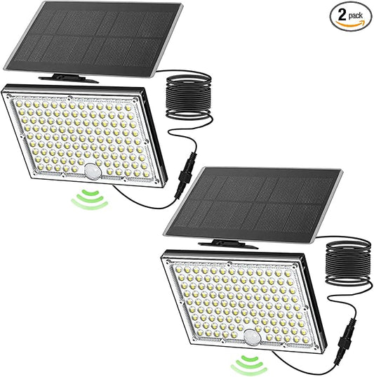 113-LED Outdoor Solar Lights with Motion Sensor, 9000K Cool White, 5M Long Wire, IP65 Waterproof Luces solares para exteriores Yard, Garden, Driveway, Patio, with 2 Year Warranty.