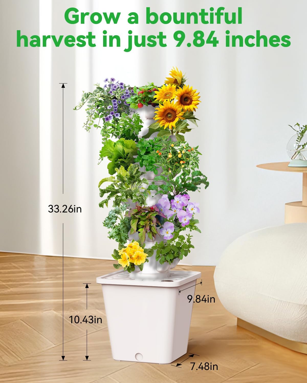 Vertical Hydroponics Growing System Kit, Indoor Outdoor Gardening System Kits, Herb & Fruits Growing Tower, 6 Layer 30 Pods