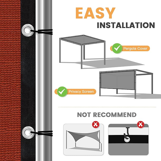 VICLLAX Shade Fabric Sun Shade Cloth with Every 2 FT Grommets for Patio Garden Pergola Cover Canopy 16x24 FT, Rust Red