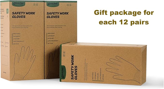 DULFINE Safety Work Gloves for Men PU Coated 12 Pairs Bulk Pack,Hi-Vis Yellow Seamless Knit Glove with thin Polyurethane Coated Smooth Grip on Palm & Fingers,Ideal for General Duty Work (XX-Large)