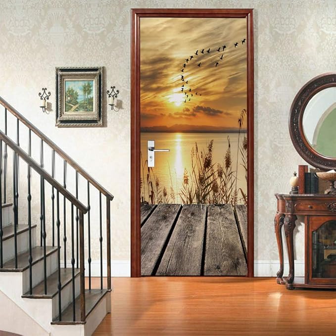 3D Door Stickers Murals Peel and Stick - PIER - Door Wallpaper Self-Adhesive Door Decals Removable PVC Waterproof Door Poster for Bedroom Living Room Door 30.3" x 78.7"