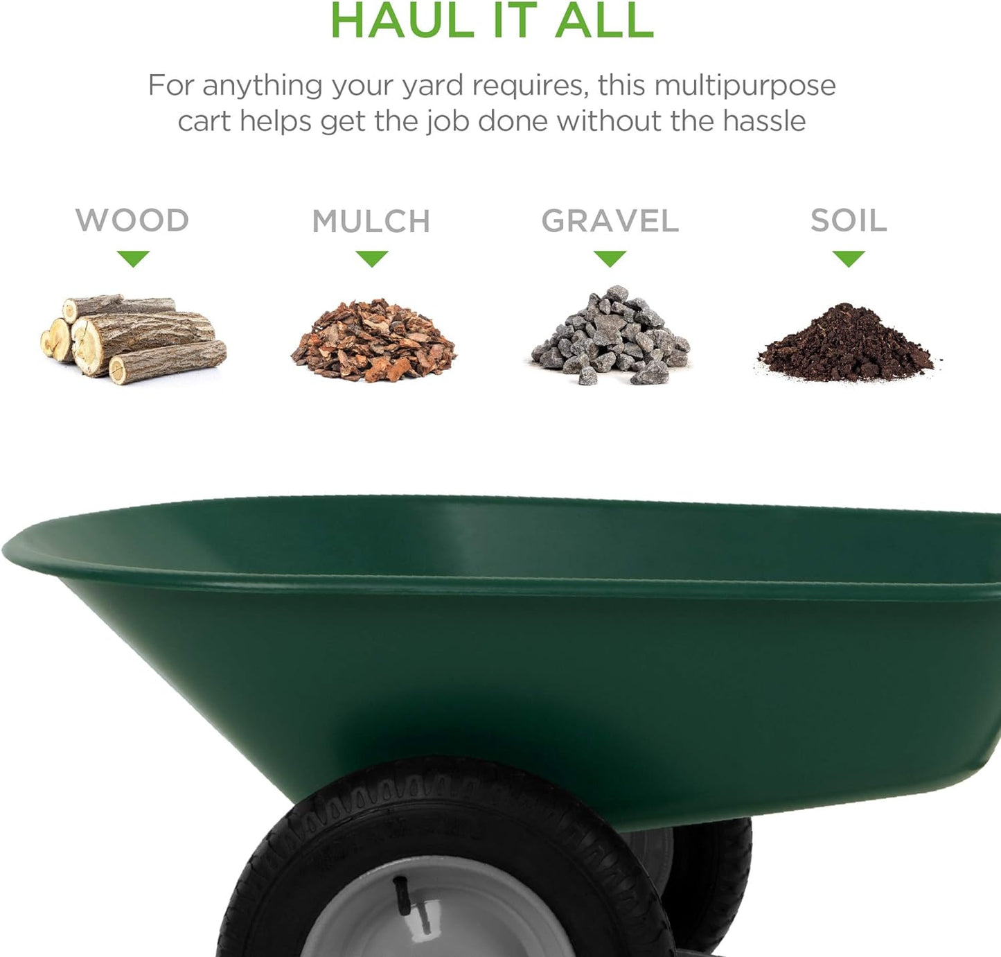 Best Choice Products Dual-Wheel Home Utility Yard Wheelbarrow Garden Cart w/Built-in Stand for Lawn, Gardening, Construction - Green