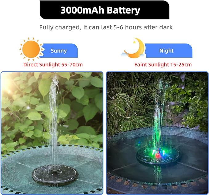 ALUKIKI Solar Powered Fountain 4W Bird Bath Fountains Pump Upgraded Glass Panel Fountains with Color LED Lights 7 Nozzles & 4 Fixers for Garden Small Pond Outdoor Swimming Pool Fish Tank