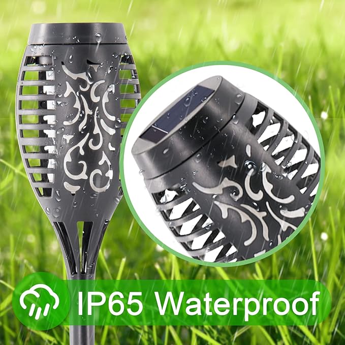 Blue Solar Lights, Halloween Decorations Outdoor 8 Pack Solar Torch Lights with Flickering Flame, 12 LED Mini Tiki Torches Waterproof for Landscape Pathway Dusk to Dawn Auto On/Off