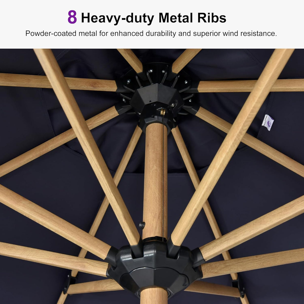 PURPLE LEAF 11 Feet Patio Umbrella Outdoor Table Umbrella Round Aluminum Market Umbrella with 8 Sturdy Ribs & Crank Commercial Outdoor Umbrellas for Garden Deck Patio, Navy Blue