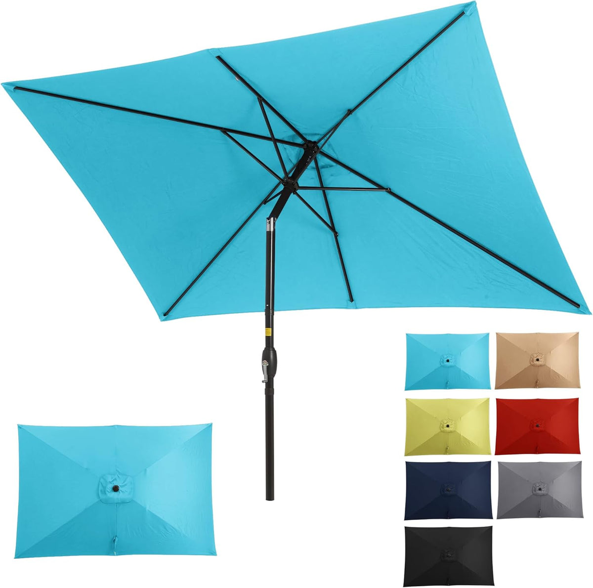 SUNVIVI OUTDOOR Patio Umbrella, 6.5' x 10' Rectangular Patio Umbrella, Metal Pole Square Outdoor Umbrella with Crank and Push Button Tilt, 6 Steel Ribs, Polyester Canopy