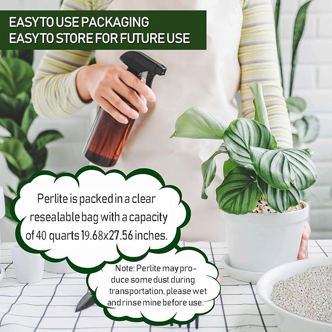 40QT Horticultural Perlite Bulk, Organic Perlite for Plants, Course Perlite for Gardening, for Plants Indoor, for Houseplants, to Promotes Soil Root Growth, and Water Drainage and Plant Growth(3-6mm)