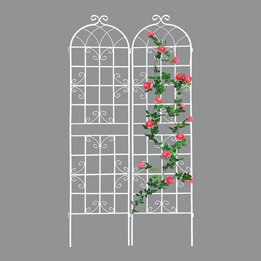 2 Pack Metal Garden Trellis 71" H Fence Rustproof Garden Trellis for Climbing Plants Support Roses Flower Outdoor Lawn, Cream White