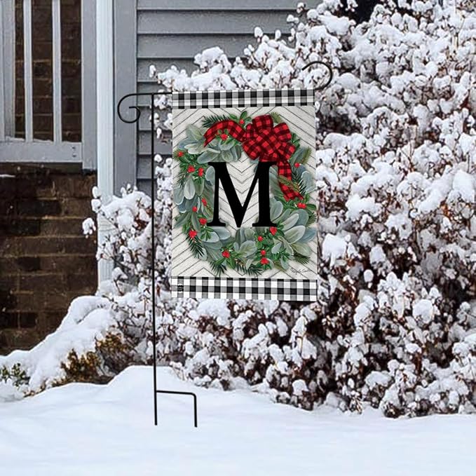 Briarwood Lane Winter Wreath Monogram Letter M Garden Flag