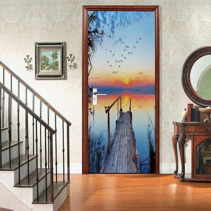 3D Door Stickers Murals Peel and Stick - PIER - Door Wallpaper Self-Adhesive Decals Removable PVC Waterproof Poster for Bedroom Living Room 30.3" x 78.7"