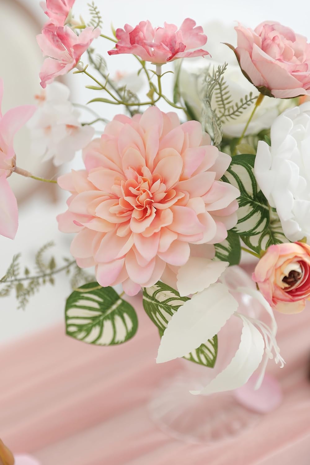 White Pink Artificial Flowers Silk Fake Roses Peonies Greenery Combo Box Set for DIY Wedding Bouquets Bridal Shower Centerpieces Floral Arrangements Party Tables Home Decoration
