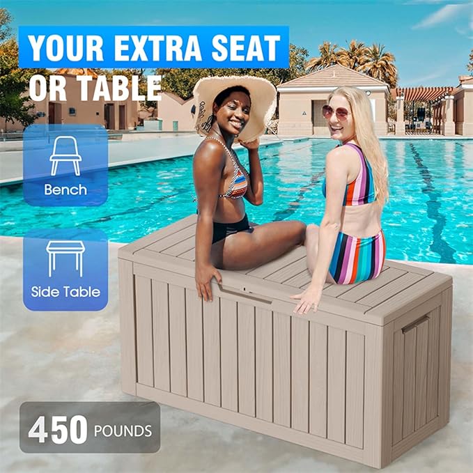 80 Gallon Outdoor Deck Box,Storage Lockable Waterproof Patio Furniture,Garden Tools,Cushions,Pool Accessories Outside Storage Resin Box(Gery)