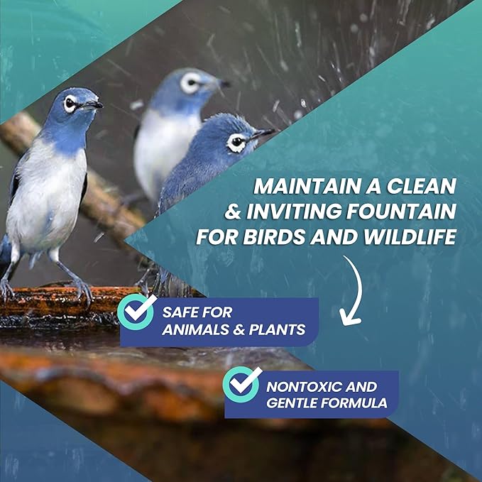 16oz Water Fountain Cleaner - Cleans 80 Gallons of Water, Bird Bath Cleaner Safe for Birds and Wildlife, Ideal for Indoor & Outdoor Use - Prevents Dirt Build-Up and Clog, Safe for Stone, Metal & More