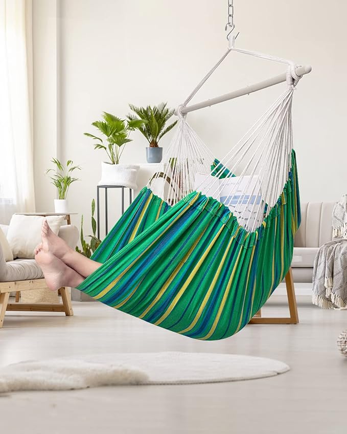 ADVOKAIR Hammock Chair Hanging Chair Rope Swing XXL - Max 500lbs, 70in Large Hammock Swing Chair -Portable Steel Spreader Bar with Anti-Slip Rings-Roomy & Strong