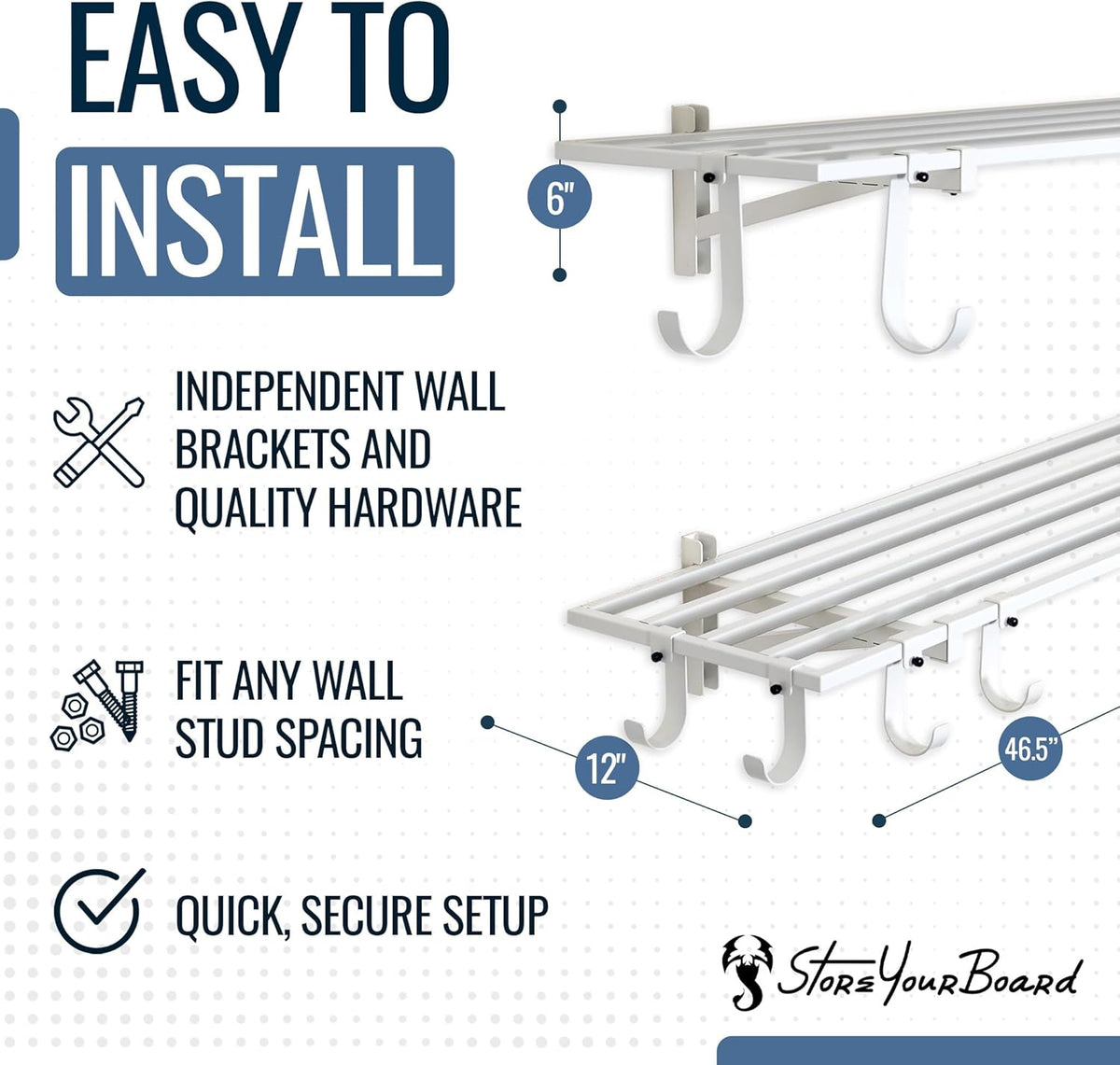 StoreYourBoard 2-Pack Heavy Duty Wall Shelves – Wall-Mounted Garage Storage Shelving and Organization for Sheds, Closets, or Utility Rooms – Holds 200 lbs, 1ft x 4ft, White