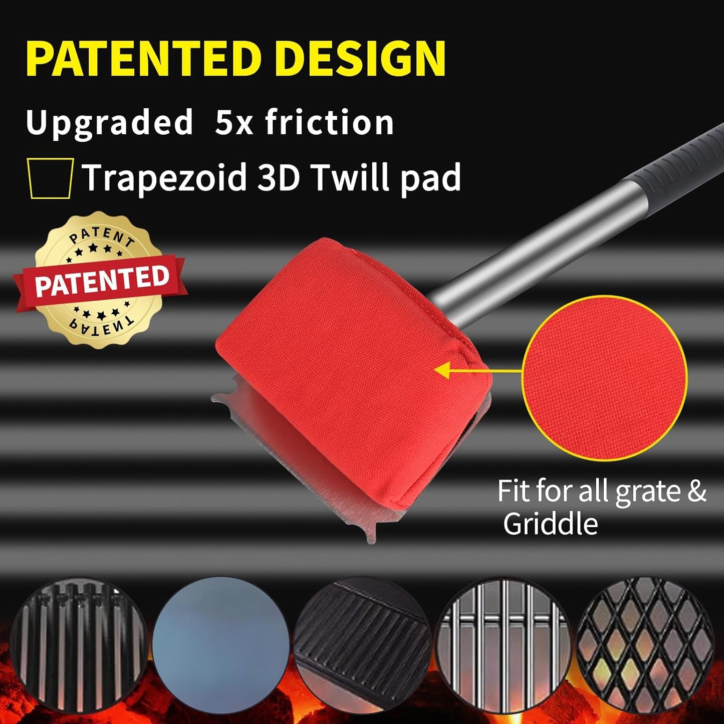 Grill Brush Bristle Free,BBQ Replaceable Scraper Cleaning Head,Safe Grill Accessories for Cast Iron Grates/Porcelain/Weber Gas/Charcoal Grill,Grill Brush for Outdoor Grill-Red