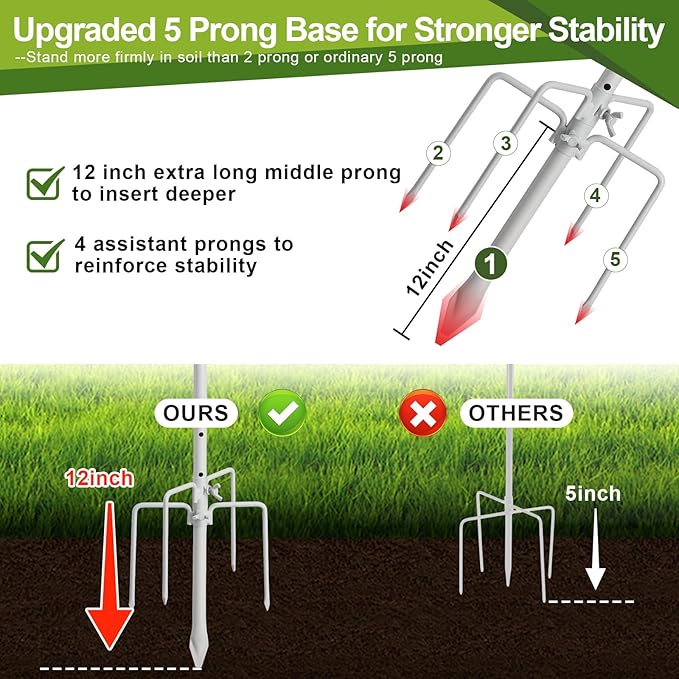 Bird Feeder Pole with Shepherds Hook - Heavy Duty Hummingbird Feeder Stand with 5 Prong,78" Adjustable Rustproof Garden Hooks Outdoor for Hanging Birdfeeder,Wind Chimes,Lanterns,Solar Lights,White