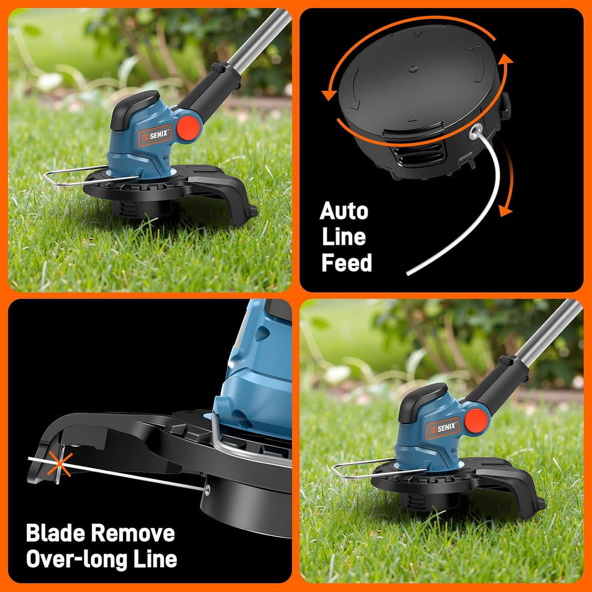 SENIX 20V 10" Cordless Weed Wacker, String Trimmer, Telescoping Rotating Shaft, Adjust Head & Assistant Grip, Auto Line Feed w/ 2.5Ah Battery & Charger, GTX2-M