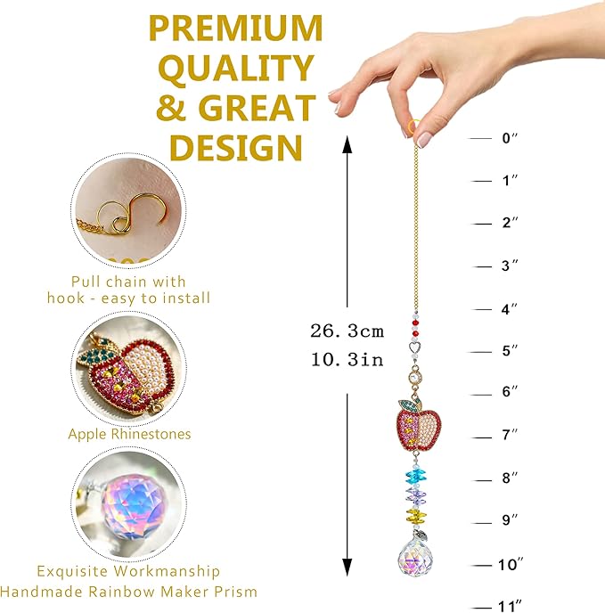 H&D HYALINE & DORA Set of 2 Crystal Sun Catchers Christmas Apple Pendant with Rhinestones, Hanging Colorful Crystal Ball Prism Sun Catcher for Home Wedding Party Christmas Garden Decor